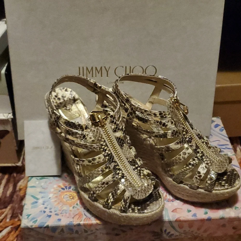 Jimmy Choo Wedge Shoes Python Print - Picture 1 of 15
